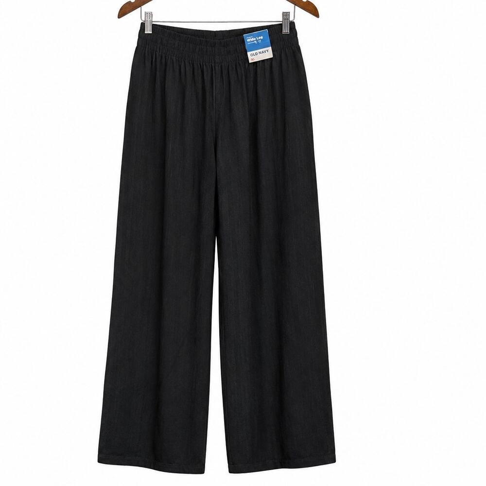 Old Navy NWT High Rise Wide Leg Linen Blend Pull On Pants Black Plus 3X Women